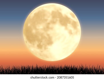 Full Moon Rising. Sunset Vector Illustration
