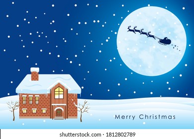 Full moon and Santa Claus silhouette (house with snow)