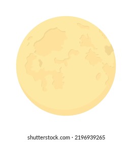 Objeto vectorial de color semiplano de luna llena. Elemento editable. Elemento de tamaño completo sobre blanco. Astronomía. Dibujo tipo caricatura simple del cuerpo celestial para diseño gráfico web y animación