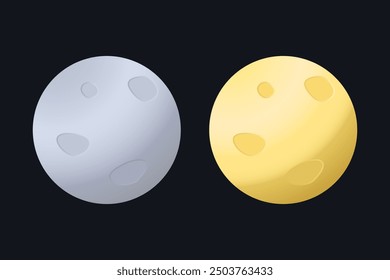 Full moon set. Isolated with dark background. Vector Illustration