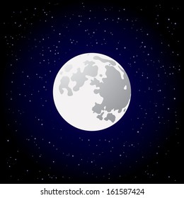 Full moon and shining stars on dark blue sky. Vector EPS10.