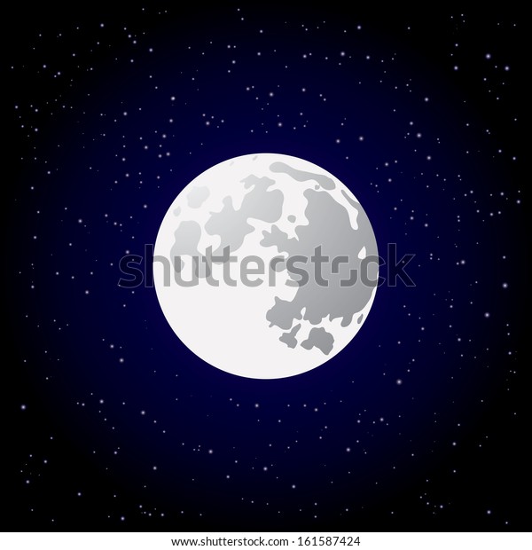 Full moon and shining stars on dark blue sky.\
Vector EPS10.