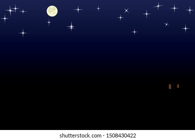 Full moon and shiny stars on dark night.
