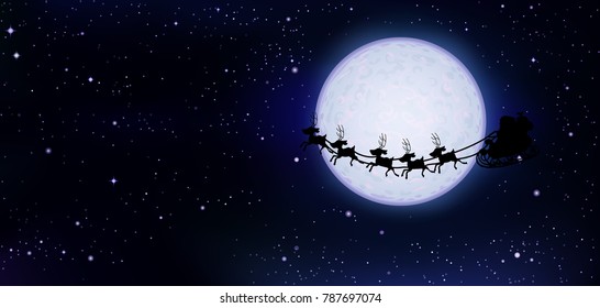 full moon in space and Santa Claus