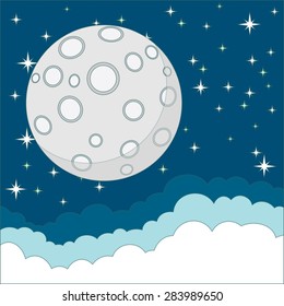 Full moon with space for text in the clouds.Stock Vector Illustration 