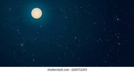 Full moon and starry background. Beautiful blue night sky with moon vector illustration.