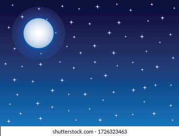 Full Moon and Starry Night Sky Background Vector Illustration.