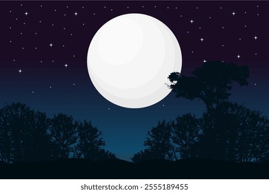 full moon and starry sky at night