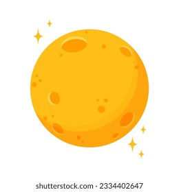 Full moon and stars in cartoon style, icon, astronomy, earth satellite. Vector illustration