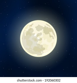 Full Moon and stars. Dark blue night background