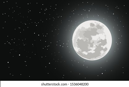 full moon and stars in dark sky