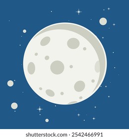 Lua cheia com estrelas de design plano. Ilustração vetorial