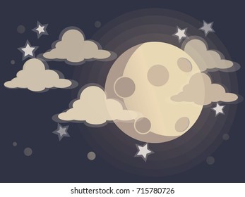 Full moon with stars. Flat vector illustration.