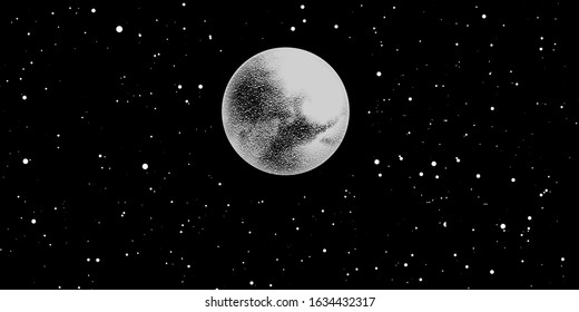 Full moon with stars isolated on dark background. Magic vector elements