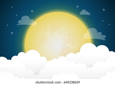 full moon and stars in midnight .vector illustration