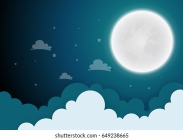 full moon and stars in midnight .vector illustration
