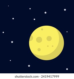 Full moon and stars in night sky, vector illustration.