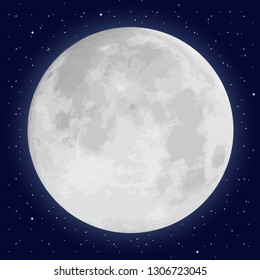 Full moon and stars. Realistic design concept. Detailed astronomical objects on the night sky.