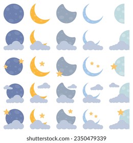 Full Moon and Stars Set Cartoon Style on a Night Sky Element of Mid Autumn Festival Celebration .