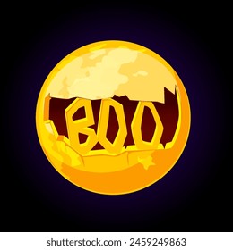 Full moon and text BOO for greeting card. Halloween illustration