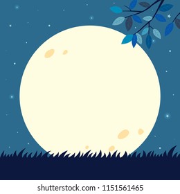 Full moon with tree branch. Night background