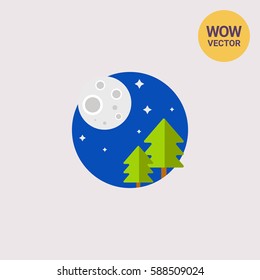 Full Moon and Trees Vector Icon