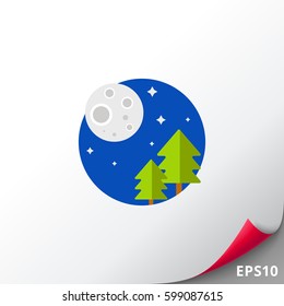 Full Moon and Trees Vector Icon