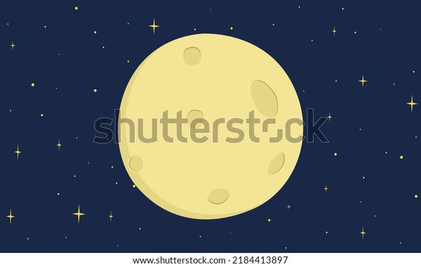 Full Moon vector design. Simple cute full Moon in\
flat design style. Full Moon clipart cartoon style illustration on\
dark night starry sky background. Moon Festival or Mid-Autumn\
Festival concept