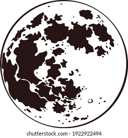 Full moon. Vector hand drawn illustration. Dark tattoo design. Black on a white background. Space theme