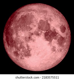 Full moon vector illustration isolated on black background. Red realistic moon. Twenty five colors.