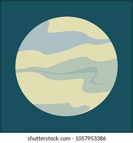Full moon vector illustration. Planet and sky hand drawn vector illustration. Cartoon moon for logo, poster, postcard, clothing print, flyer. Blue yellow moon and clouds in night sky. Isolated object.