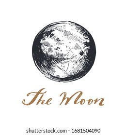 The Full Moon Vector Vintage Illustration. Cosmic , Occult And Witchcraft Symbol