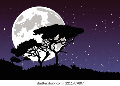 Vollmond-Blick unter den Nachtbäumen