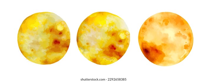 Full Moon watercolor isolated on white background. Abstract moon light painting with texture graphic. Vector Illustration