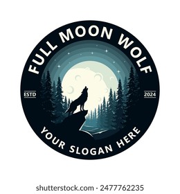 Full Moon Wolf Logo Design, Forest Wolf Logo Vector, Free Download