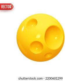 Full Moon yellow colors. Abstract planet with craters. Sphere ball moon shape. Realistic 3d design element In plastic cartoon style. Icon isolated on white background. vector illustration