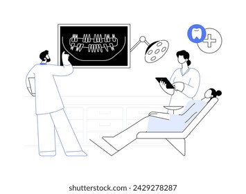 Vollmund-Rekonstruktion abstraktes Konzept Vektor-Illustration. Zahnarzt und seine Assistentin ersetzen alle Zähne bei Patienten Mund, orale Medizin, Zahnersatz Sektor abstrakte Metapher.