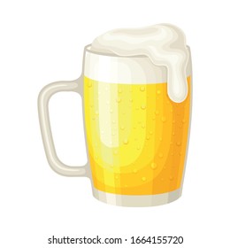 Full Mug of Beer with Drops and Beer Foam Vector Illustration