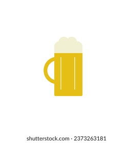 Full mug of beer with foam. Glass goblet pint with alcoholic drink cartoon icon. Vector illustration of cold ale beverage with bubbles isolated on white background