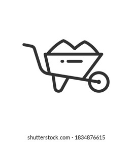 Full one-wheel barrow, Garden tools, linear icon. Editable stroke