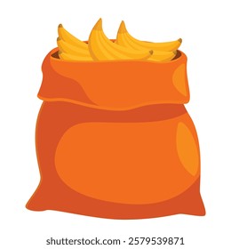 Full orange cloth bag with ripe yellow bananas spilling out of the top