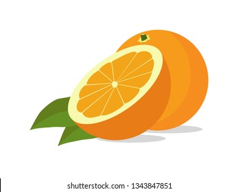 Full orange fruit and half sliced oranges.
