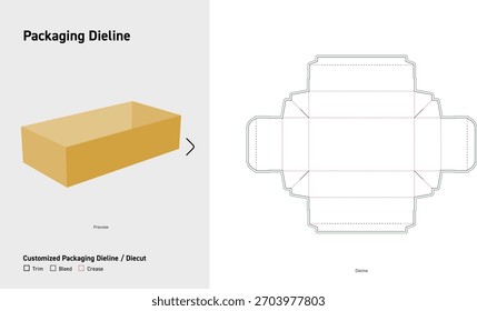 Dieline de empacotamento da tampa e da caixa base da sobreposição completa - Modelo de diretório do vetor