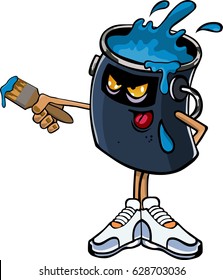 full paint bucket with brush in hand