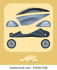 Full Parts Of Futuristic Small Car. Abstract Car Kit Scheme. Vector Illustration