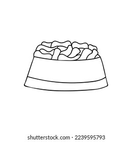 Full pet food bowl doodle illustration in vector. Hand drawn icon of full pet bowl in vector. Domestic animal dishes line icon