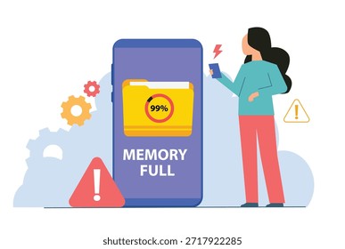 Espacio completo de memoria del teléfono. Limpieza de la memoria o el almacenamiento del teléfono móvil. Carpeta llena