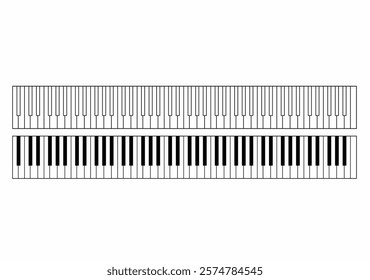 Full piano keyboard layout in outline and filled styles, displaying all 88 keys. icon piano keys,music keyboard,instrument layout 