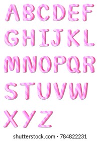 Full pink alphabet letter set of 26 character and stripe pattern on white backgroud, Vector illustration