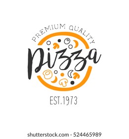 Pizza completa com ingredientes laranja e preto qualidade premium Pizza italiana Fast Food Street Cafe Menu promoção assinar em simples desenho à mão desenho ilustração vetorial